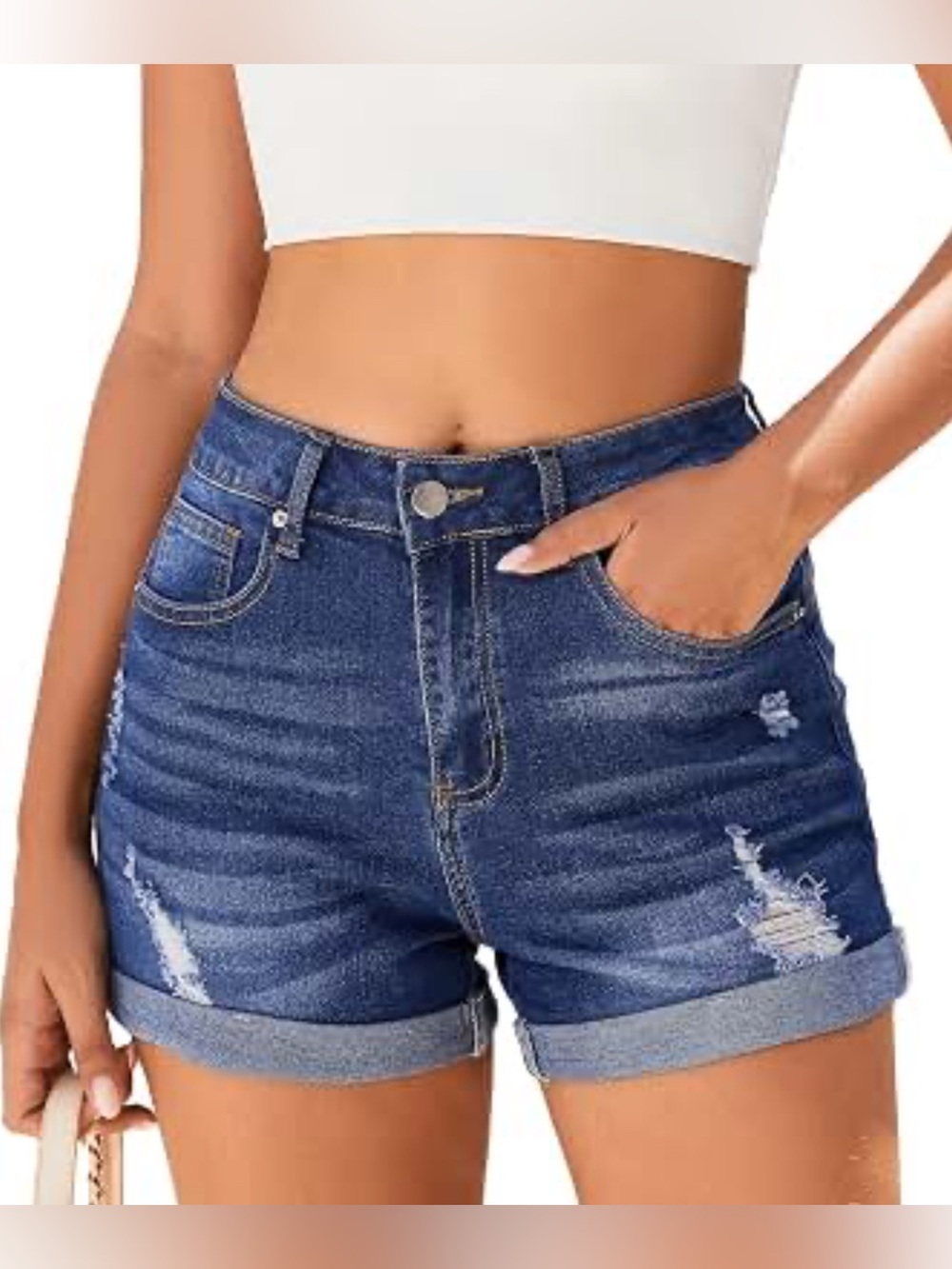 Guess Women’s Stretch Denim Midi Shorts, distressed, size 28, GUC